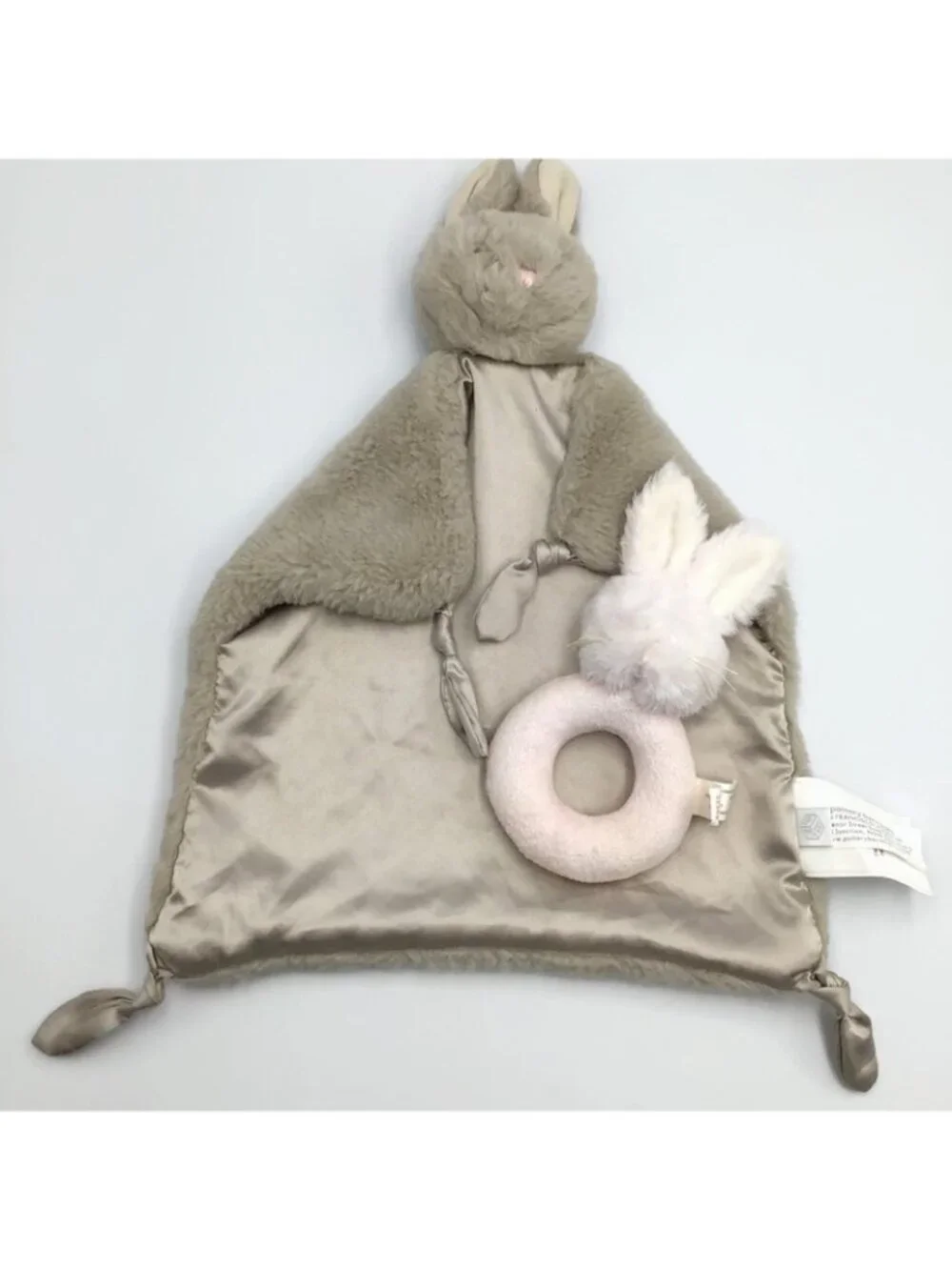 Pottery Barn Kids Bunny Lovey & Rattle Set Security Blanket Tan Rabbit Boy Girl